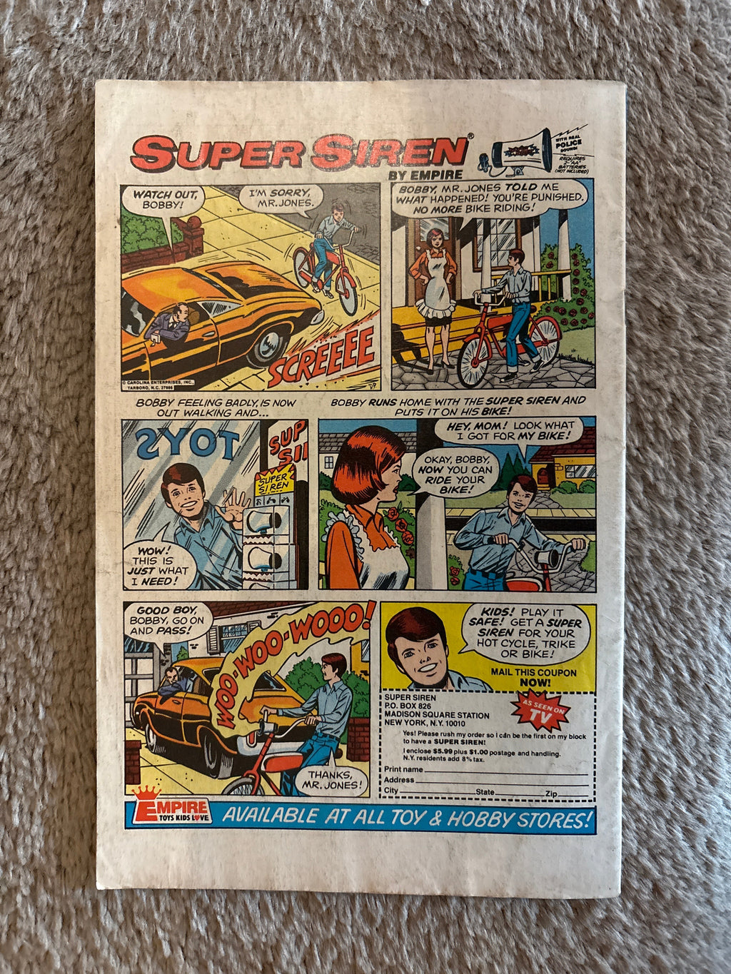 Karate Kid #15 back cover, Empire Super Siren bike siren advertisement