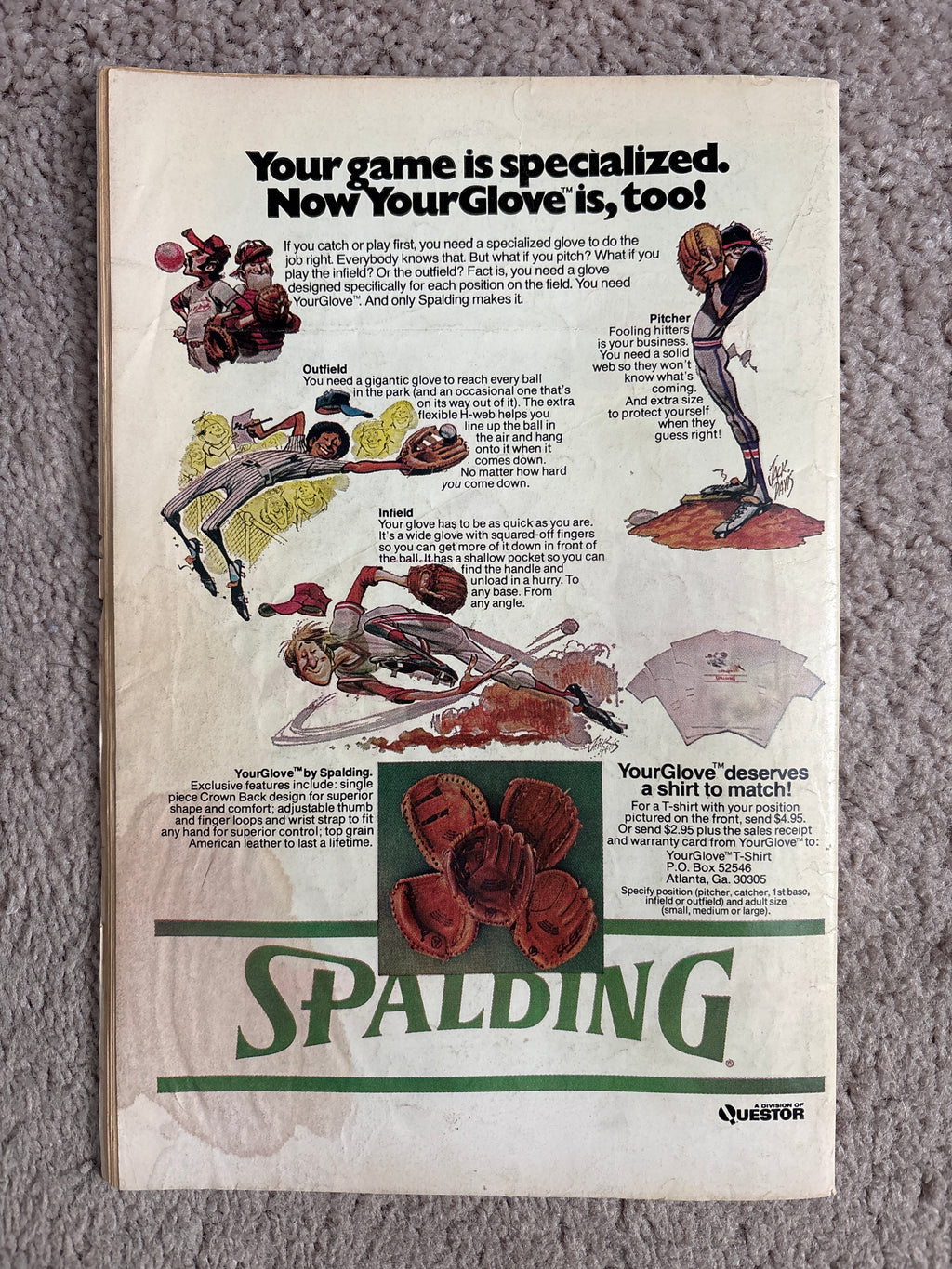 Back cover of Metal Men #46 featuring a Spalding YourGlove baseball glove advertisement.