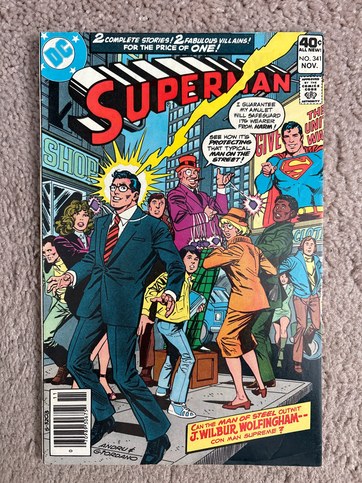 Front cover of Superman #341, November issue, featuring Clark Kent and J. Wilbur Wolfingham