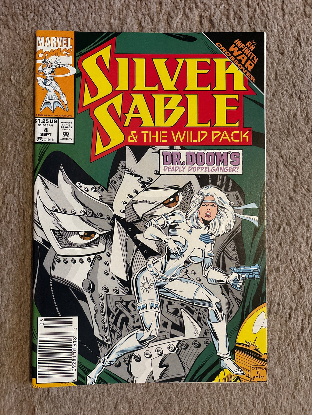 Silver Sable & The Wild Pack #4 (1992 Marvel Comics) Doctor Doom Cover, Infinity War, Newsstand, NM-