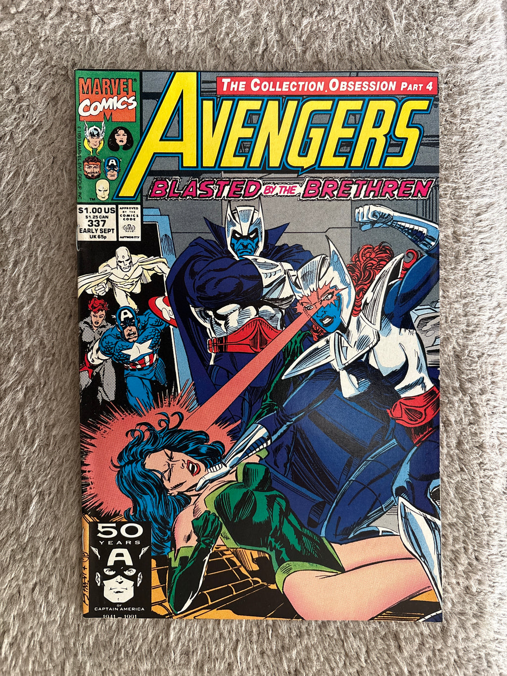 Avengers #337 front cover, Marvel Comics 1991, The Collection Obsession Part 4