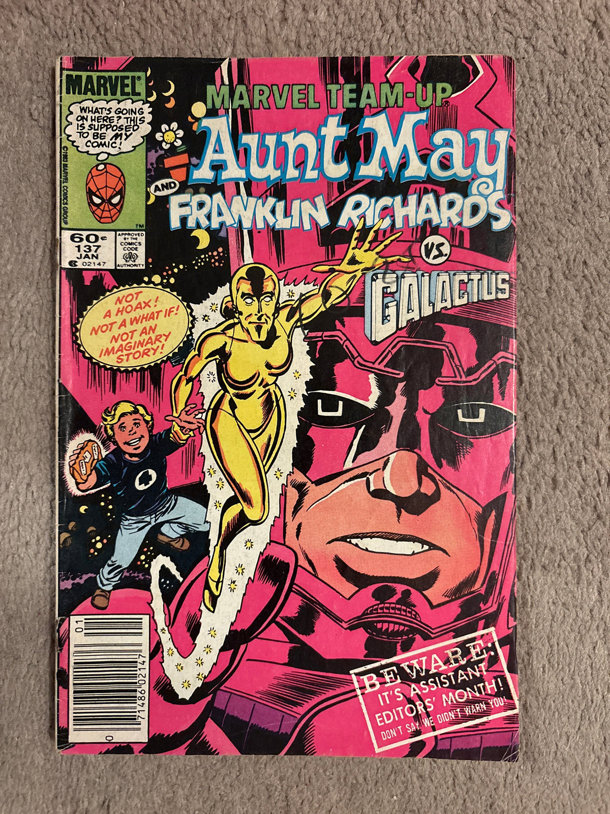 Marvel Team-Up #137 (1984) Comic Book, Aunt May as Golden Oldie & Franklin Richards vs. Galactus, Newsstand, VG/FN