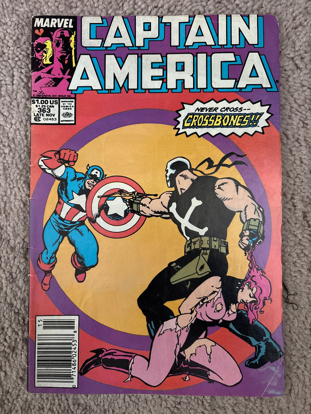 Captain America #363 (1989 Marvel Comics) Crossbones, Newsstand, VG/FN