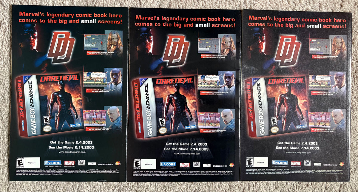 Back pages: Daredevil Game Boy Advance ad (2003) from all three issues