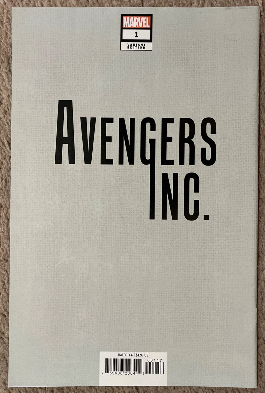 Avengers Inc. #1 minimalist design variant cover – linen texture, Marvel Comics