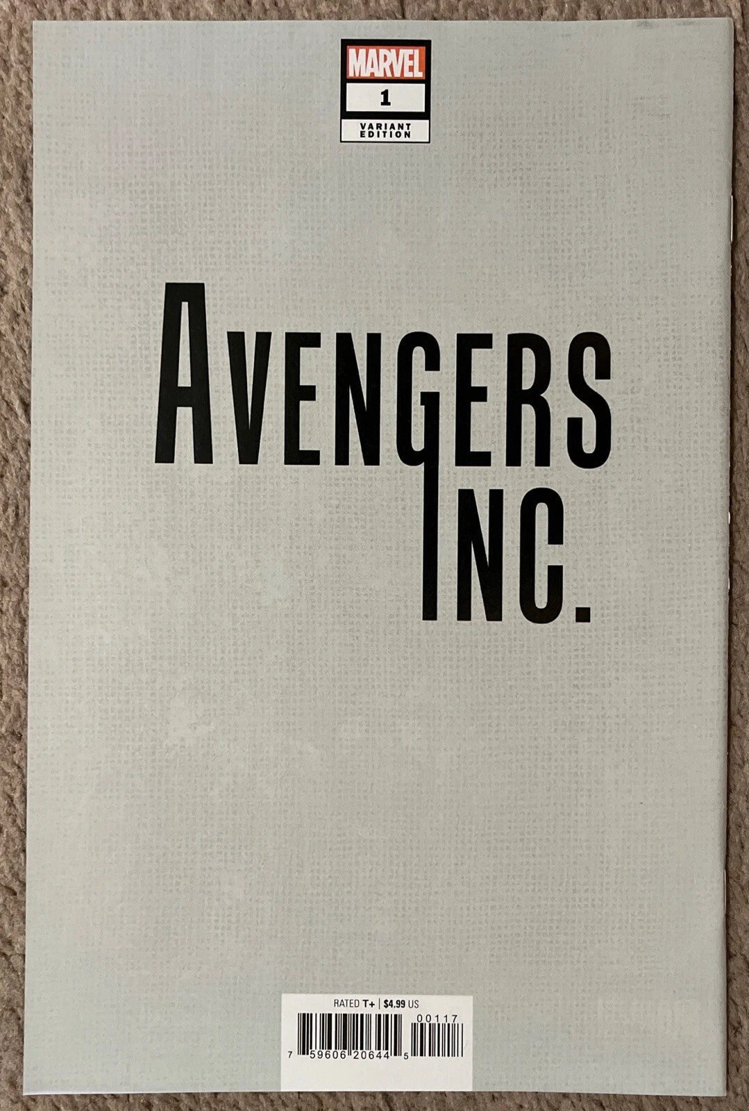 Avengers Inc. #1 minimalist design variant cover – linen texture, Marvel Comics