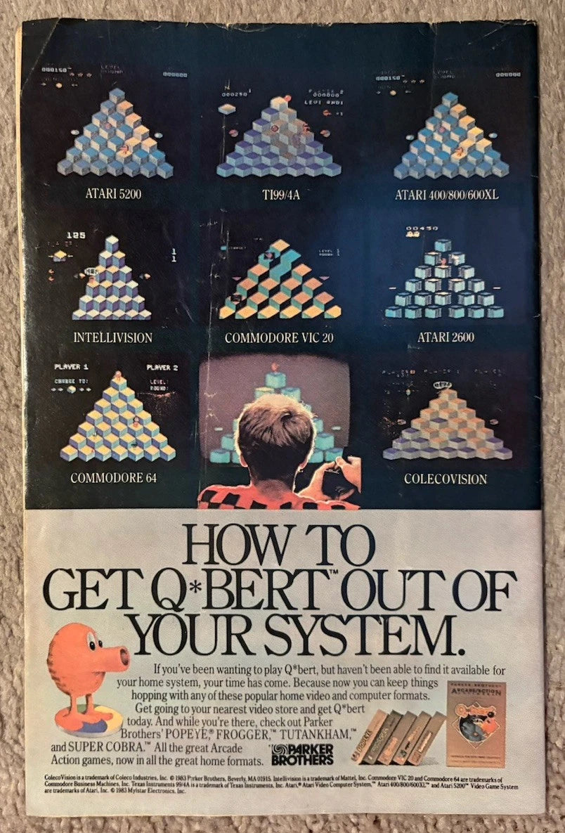 The Mighty Avengers #242 back cover — Marvel Comics April 1984 Q*Bert ad