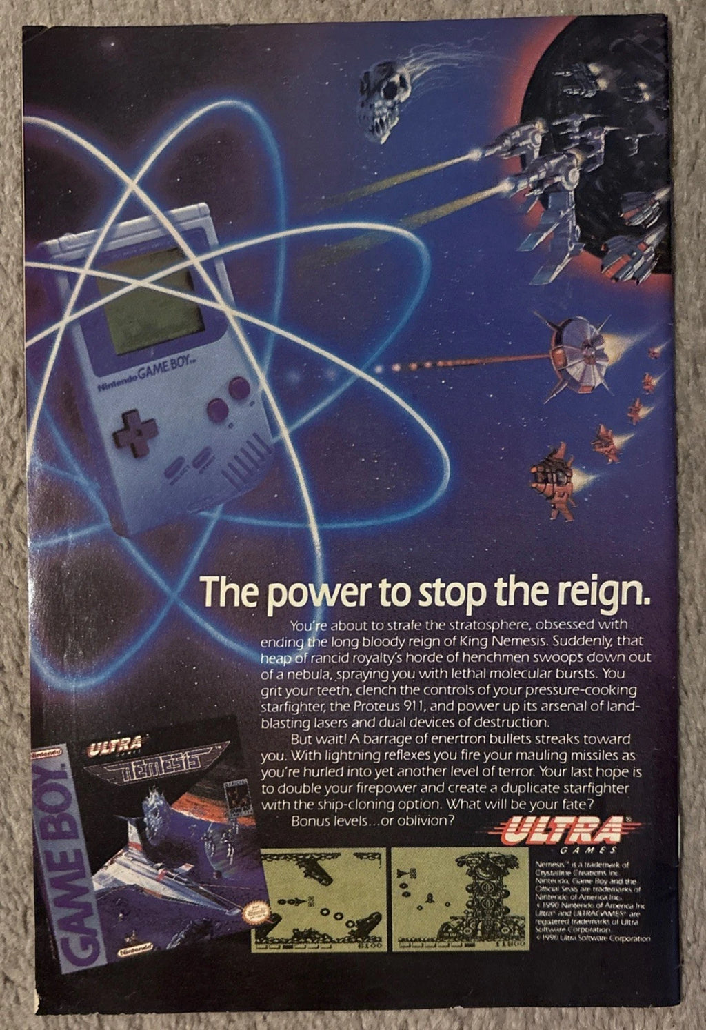 Avengers West Coast #60 back cover – Nintendo Game Boy Ultra Games Nemesis II advertisement
