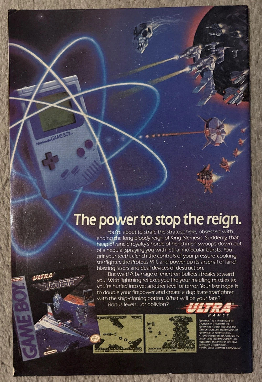 Avengers West Coast #60 back cover – Nintendo Game Boy Ultra Games Nemesis II advertisement