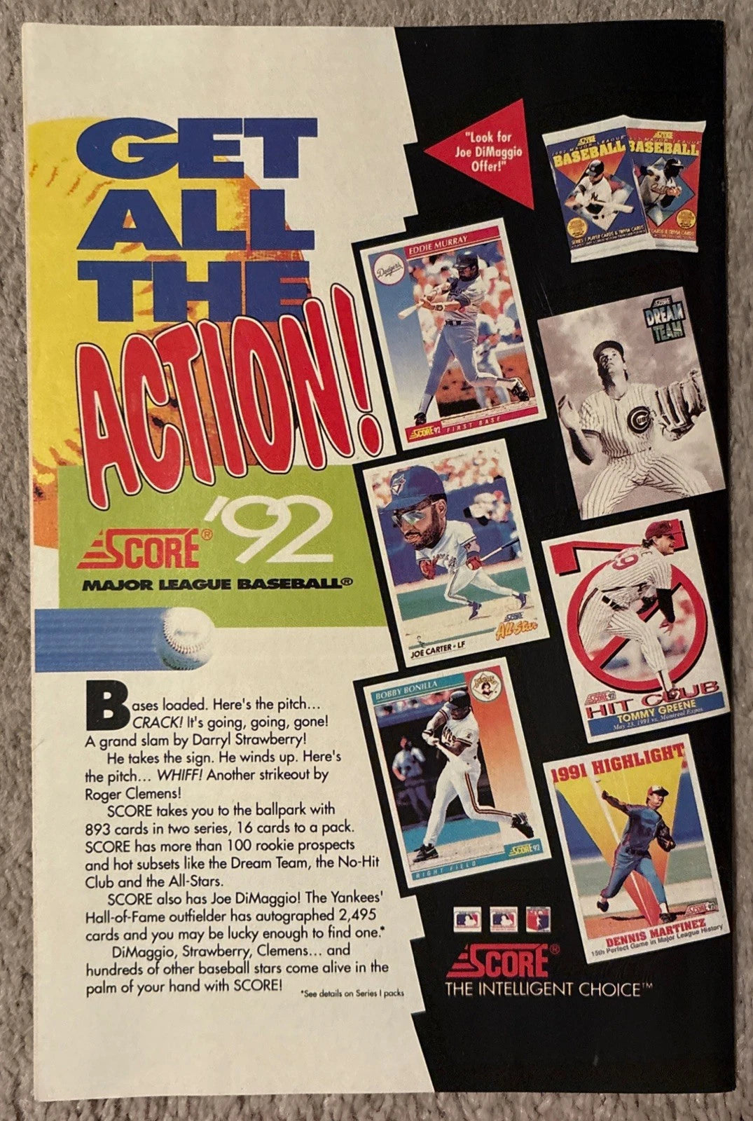 Cage #1 back cover — Marvel Comics April 1992 Score 92 baseball card ad