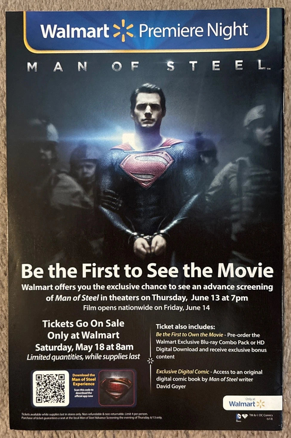 The Movement #1 back cover – Walmart Man of Steel premiere night advertisement