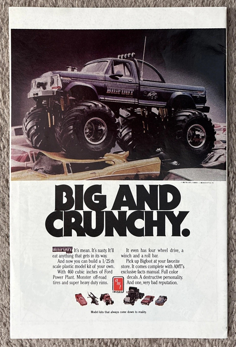 Legends #5 back cover — DC Comics 1987 AMT Bigfoot Monster Truck model kit ad