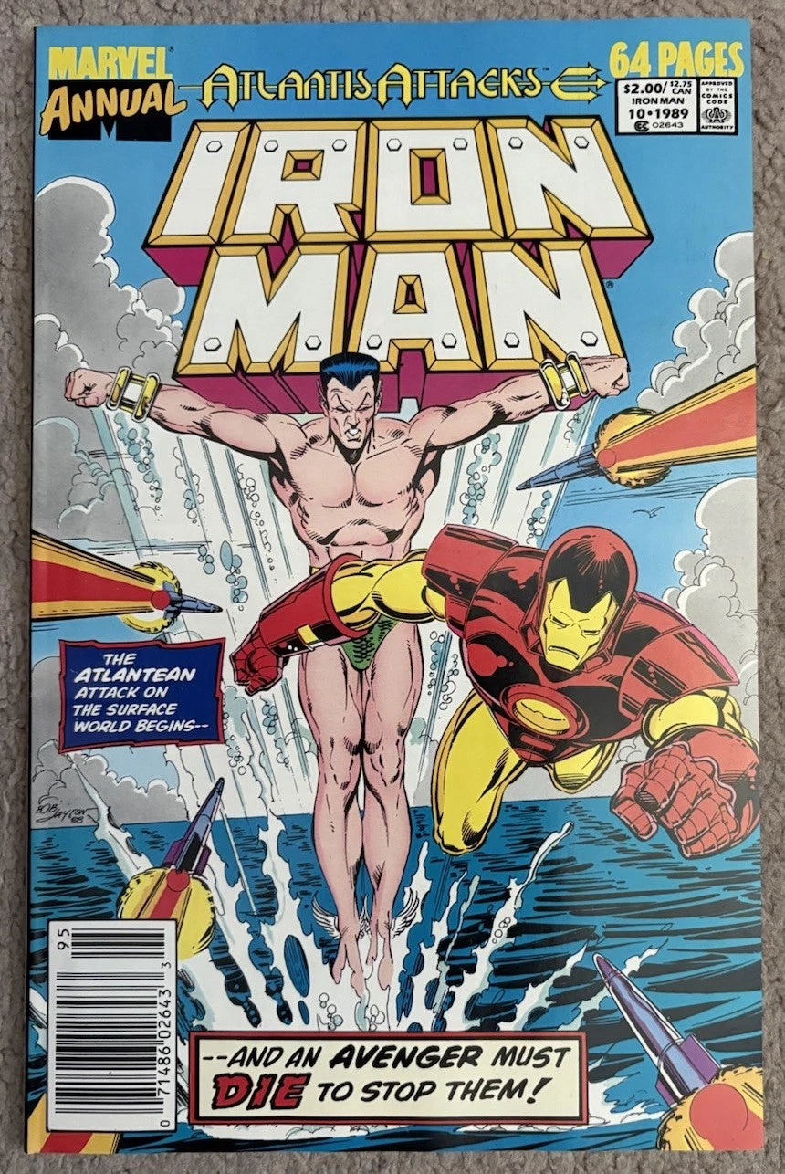 Iron Man Annual #10 front cover – Atlantis Attacks, Namor vs Iron Man, Marvel Comics 1989