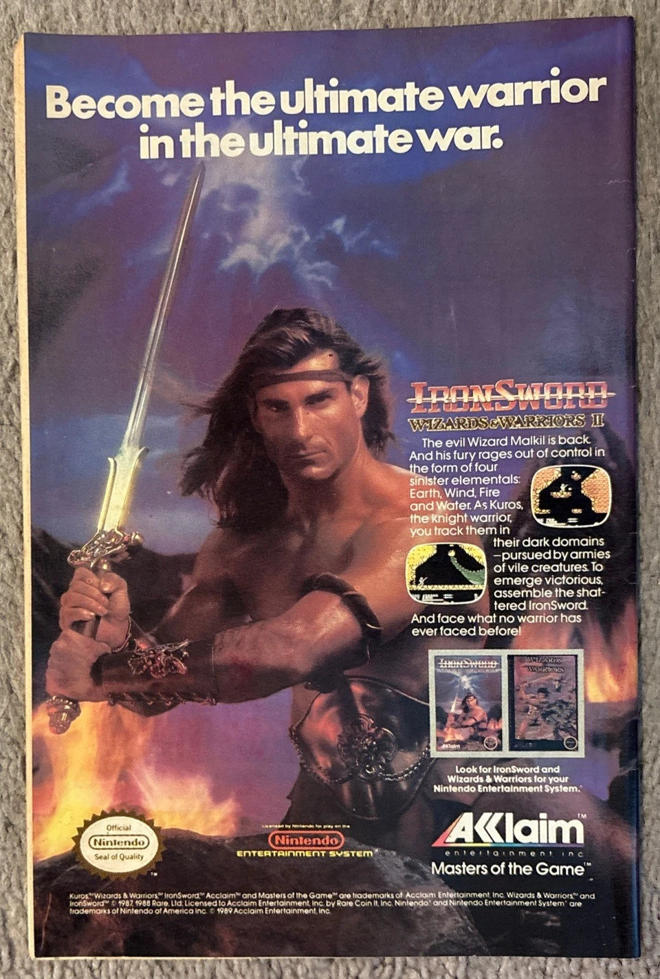 Action Comics #652 back cover — DC Comics 1990 Acclaim IronSword Wizards & Warriors II NES ad