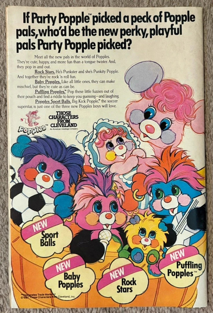 Defenders of the Earth #4 back cover — Marvel Star Comics 1987 Popples toy ad Party Popple