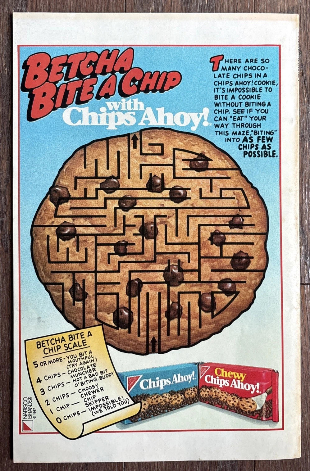 The Punisher Annual #1 back cover — Marvel Comics 1988 Nabisco Chips Ahoy Betcha Bite a Chip cookie maze ad