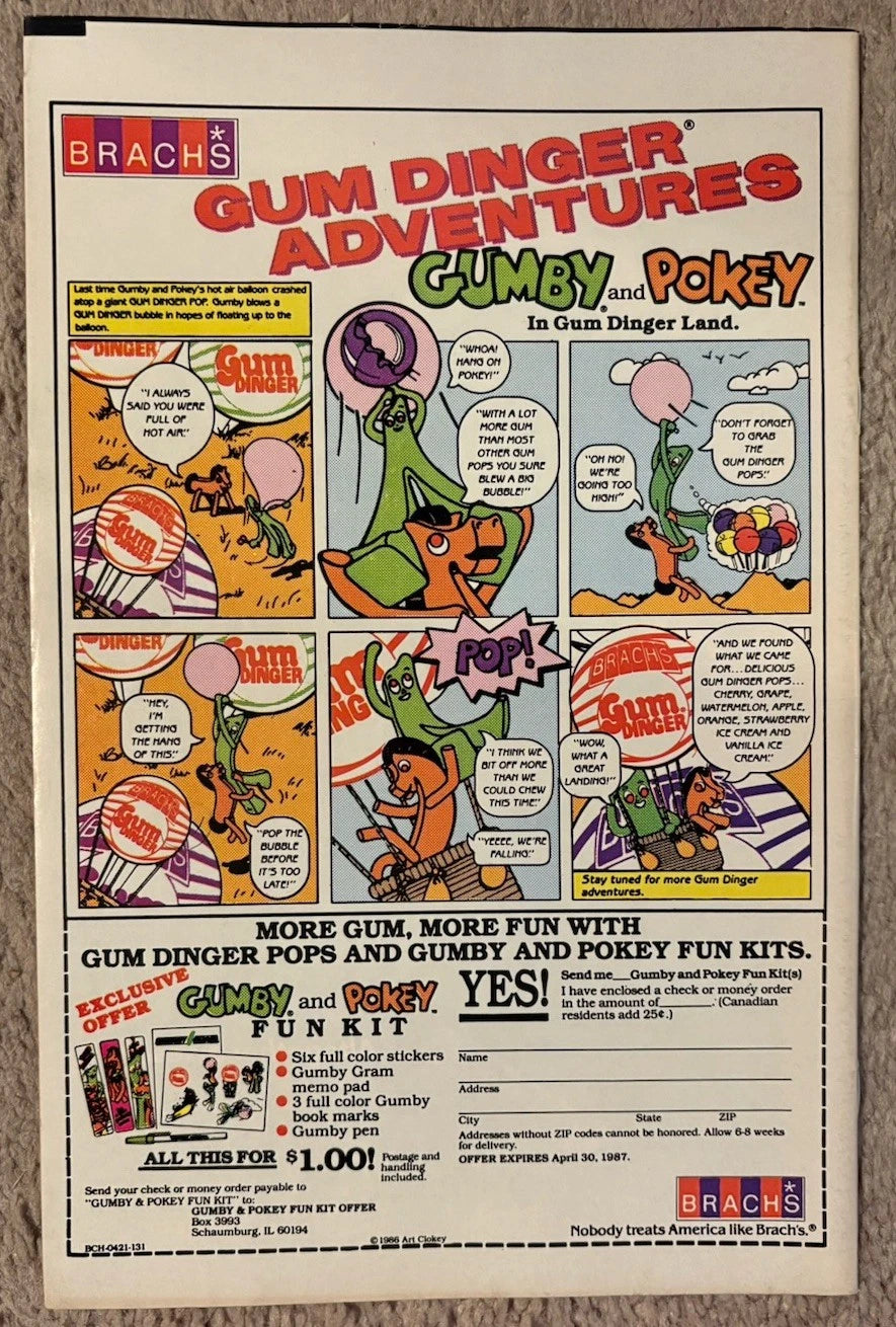 X-Factor #14 back cover – Brach's Gum Dinger Adventures ad, Marvel 1987